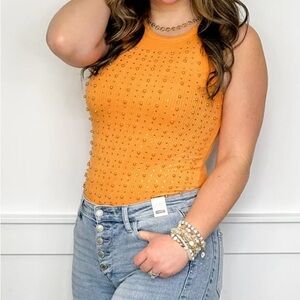 White Birch Pearl Embellished Tank Orange